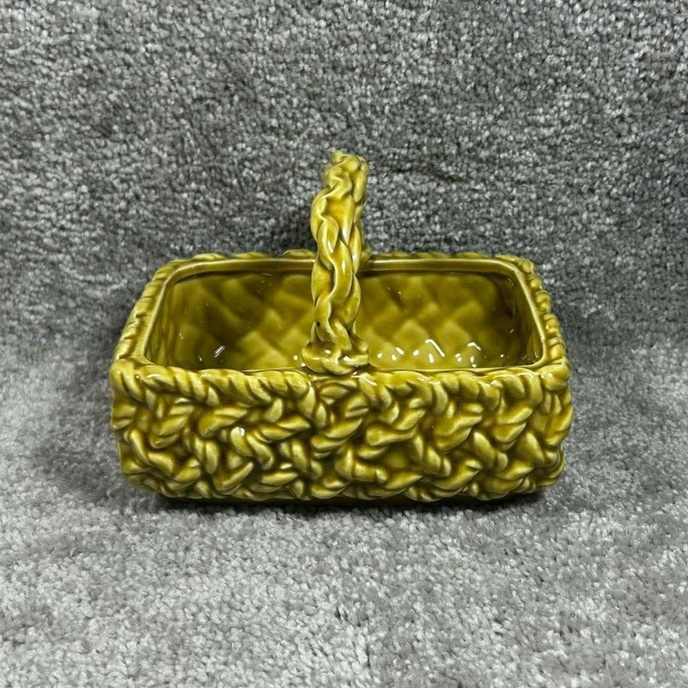 Inarco Ceramic Basket Mustard Yellow Vintage Basketweave Dish E-3055